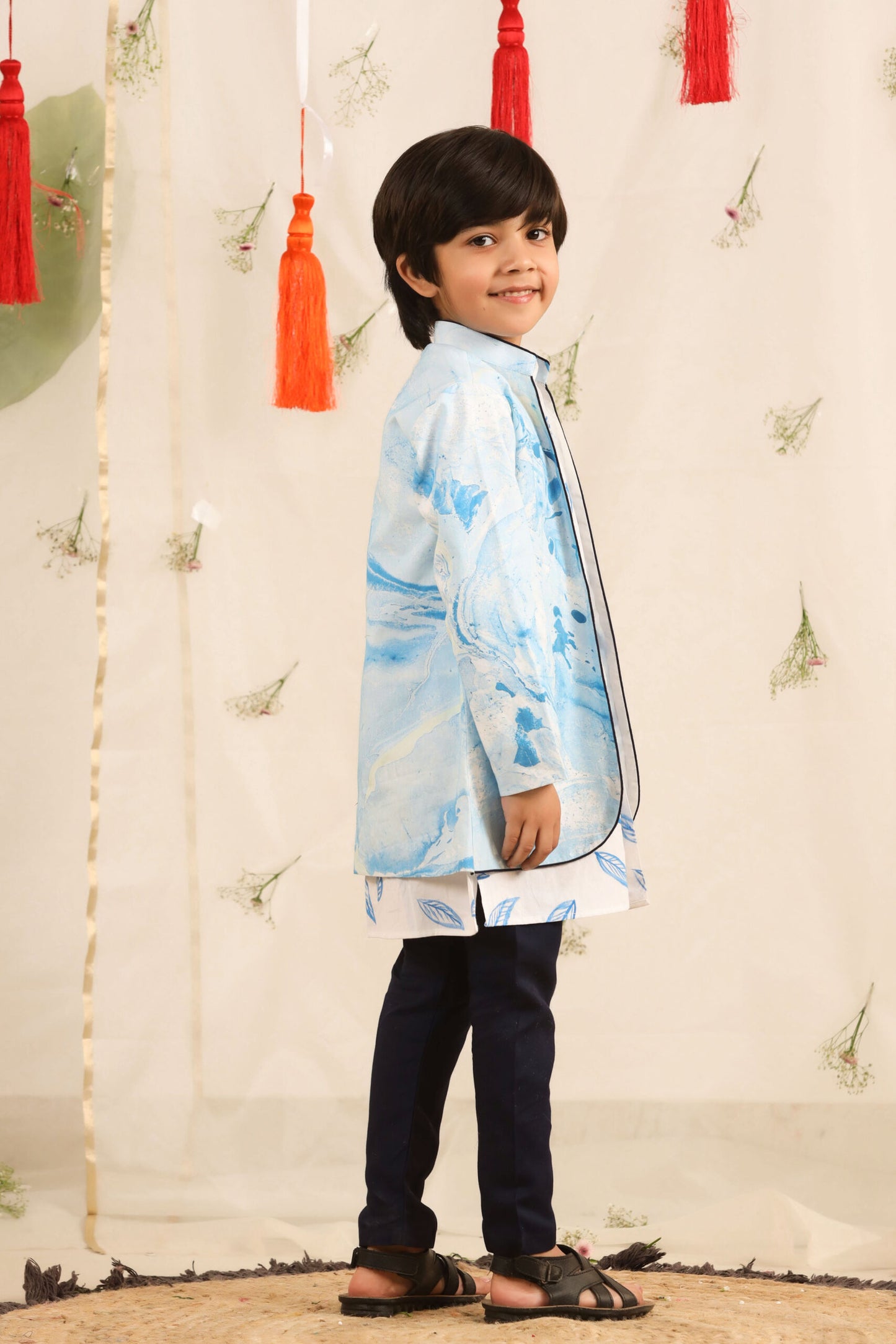 Boy Marble Print 3 pc Jacket Set - Blue