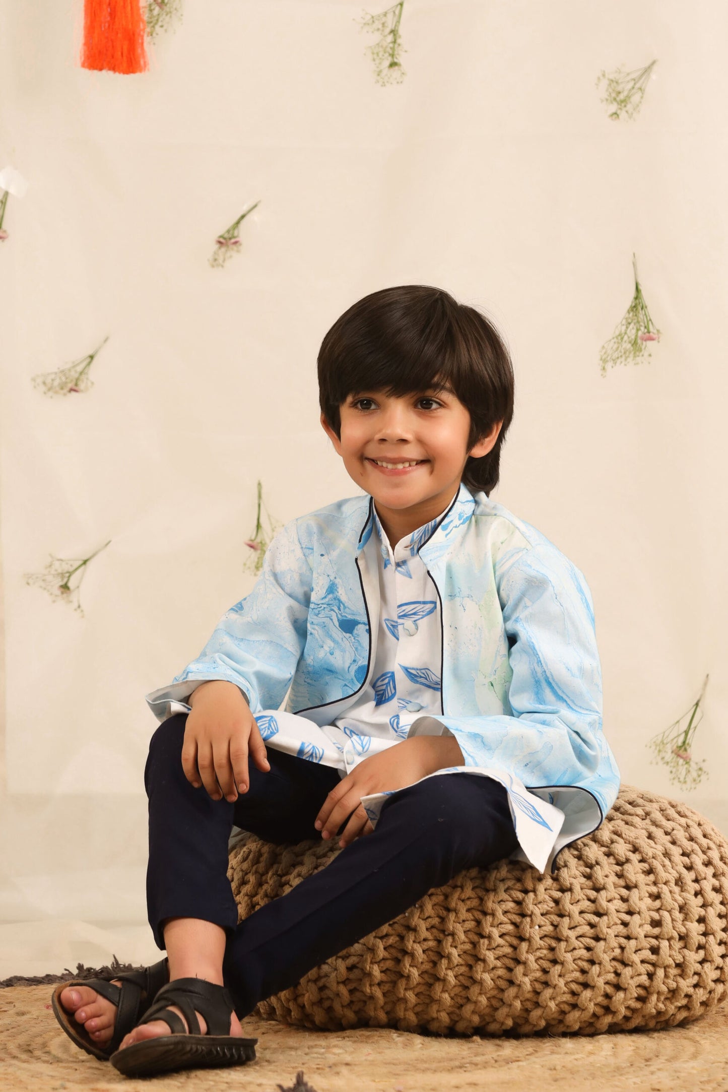 Boy Marble Print 3 pc Jacket Set - Blue