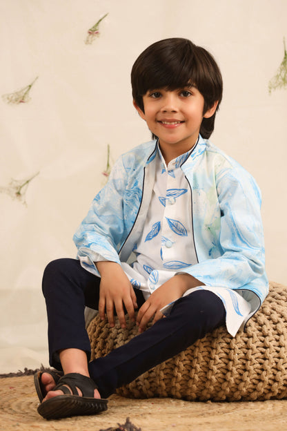 Boy Marble Print 3 pc Jacket Set - Blue