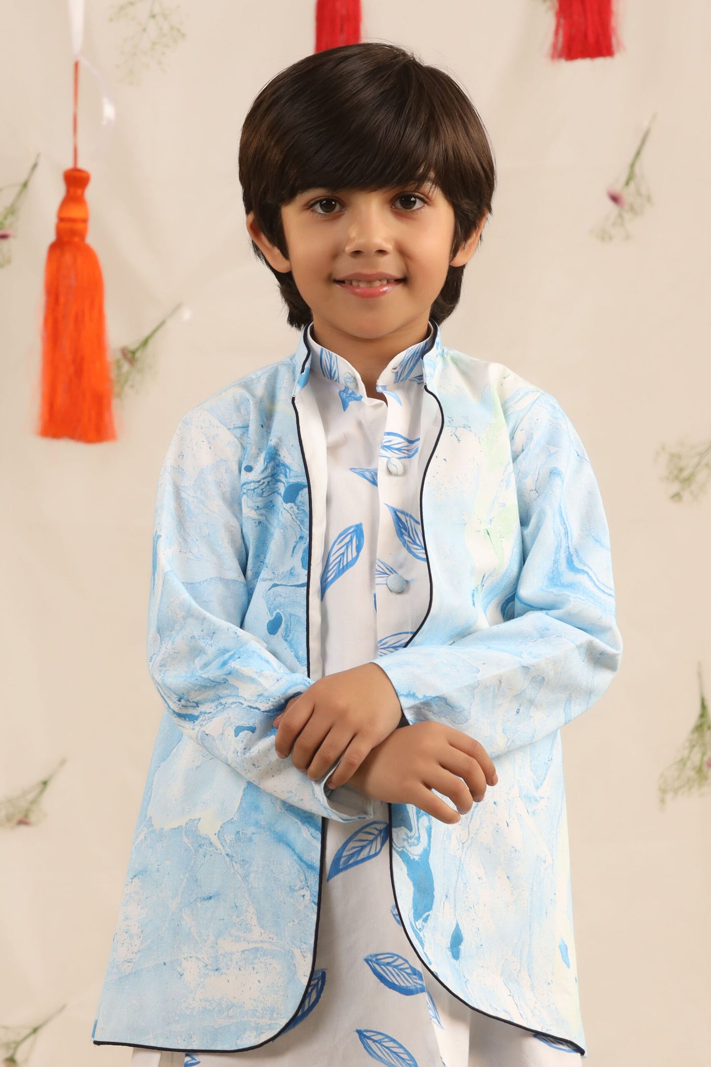 Boy Marble Print 3 pc Jacket Set - Blue