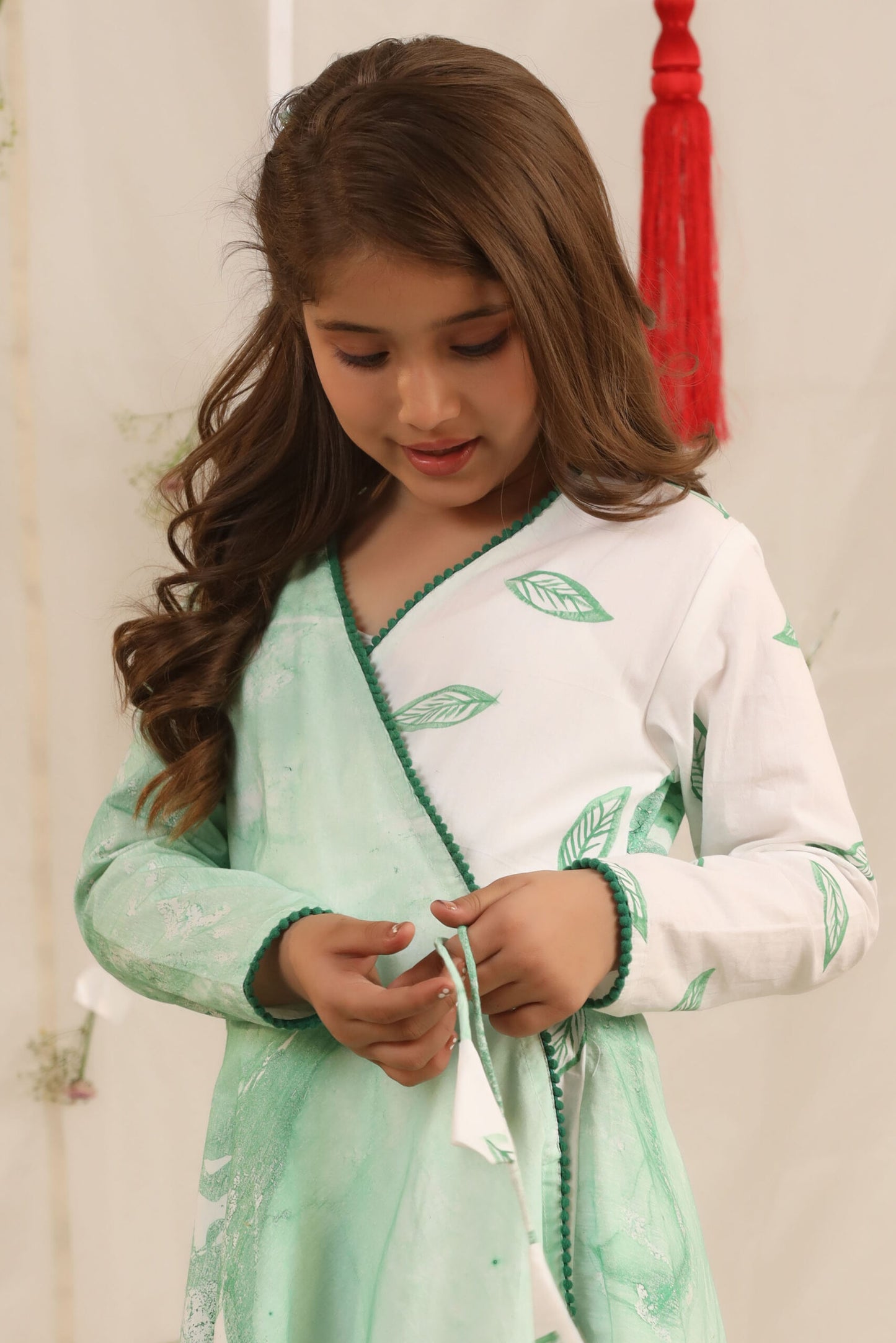 Girl Marble Dye Dress With Pant Set-White