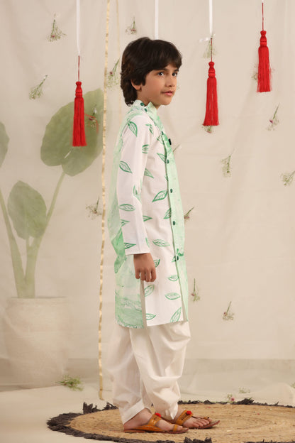 Boy Kurta Balloon Pant Set -Green