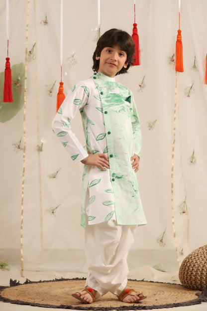 Boy Kurta Balloon Pant Set -Green