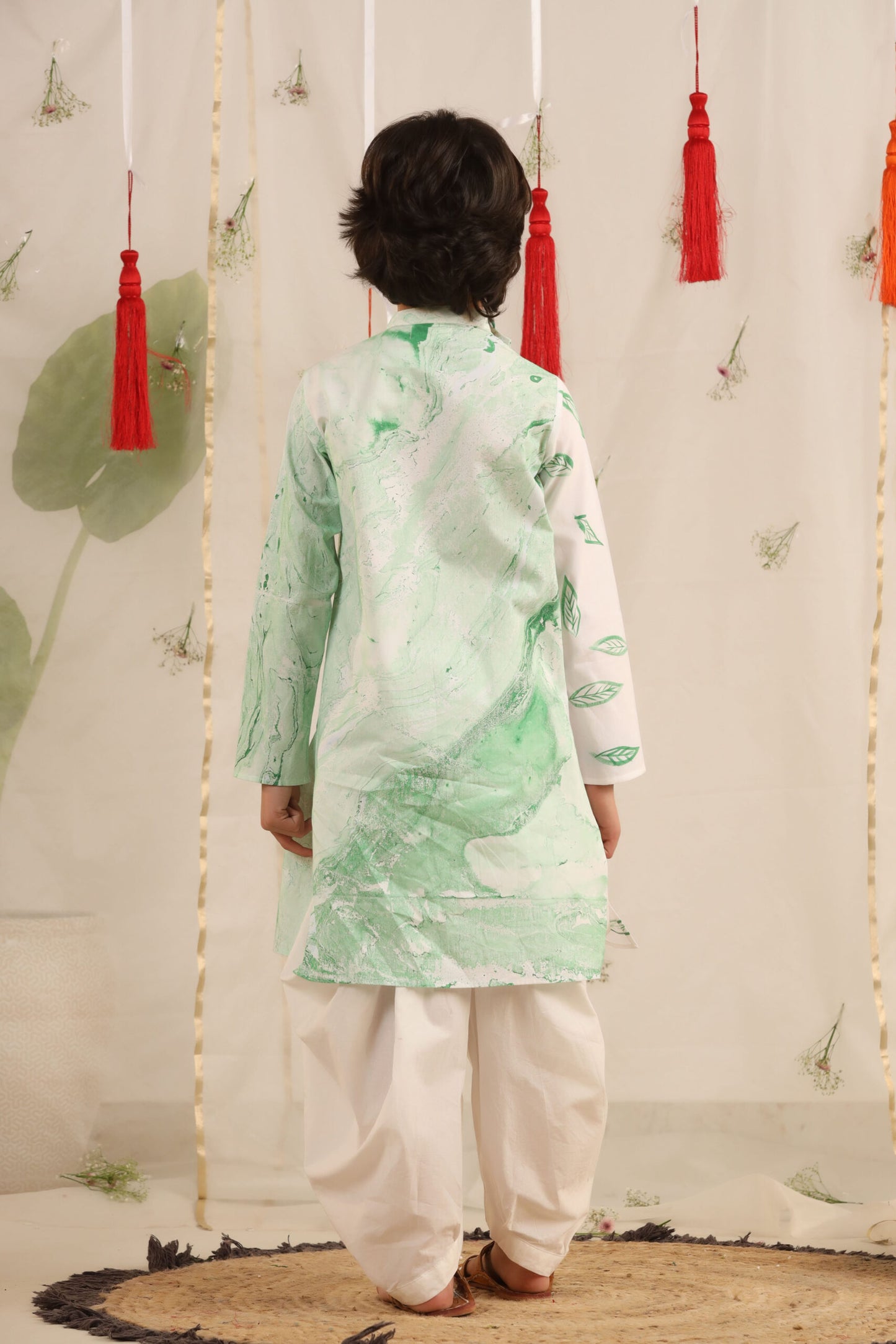 Boy Kurta Balloon Pant Set -Green