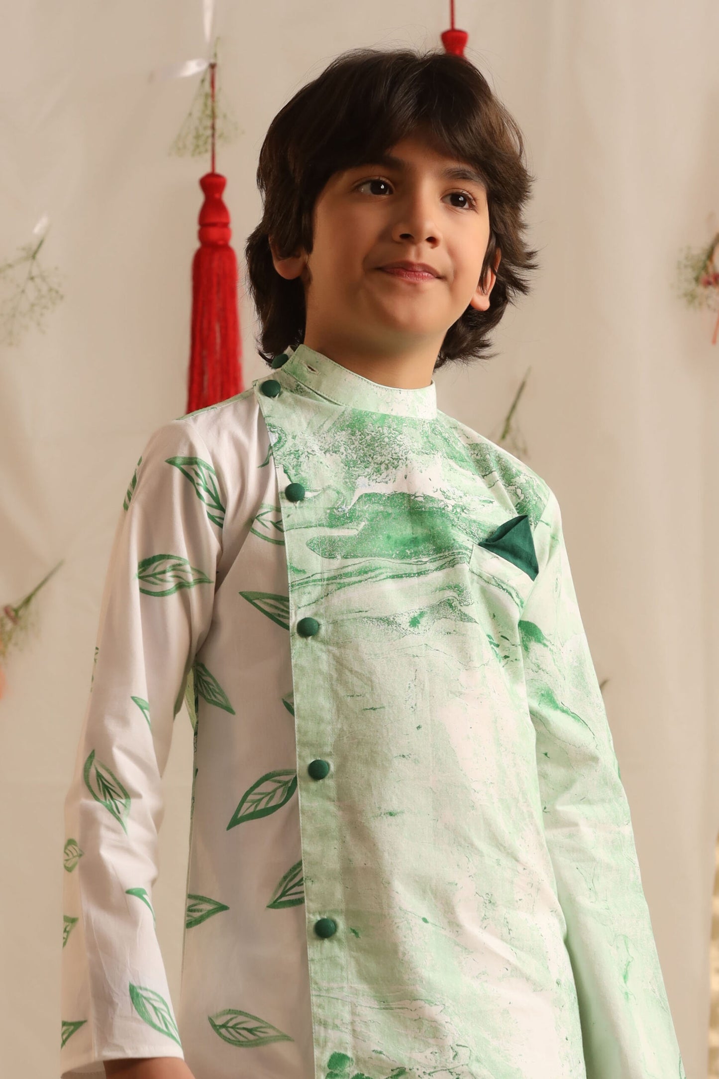 Boy Kurta Balloon Pant Set -Green