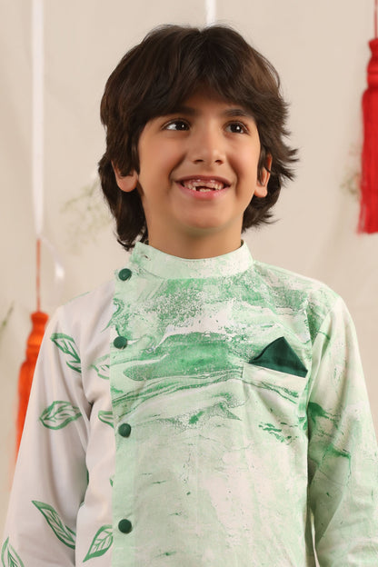 Boy Kurta Balloon Pant Set -Green