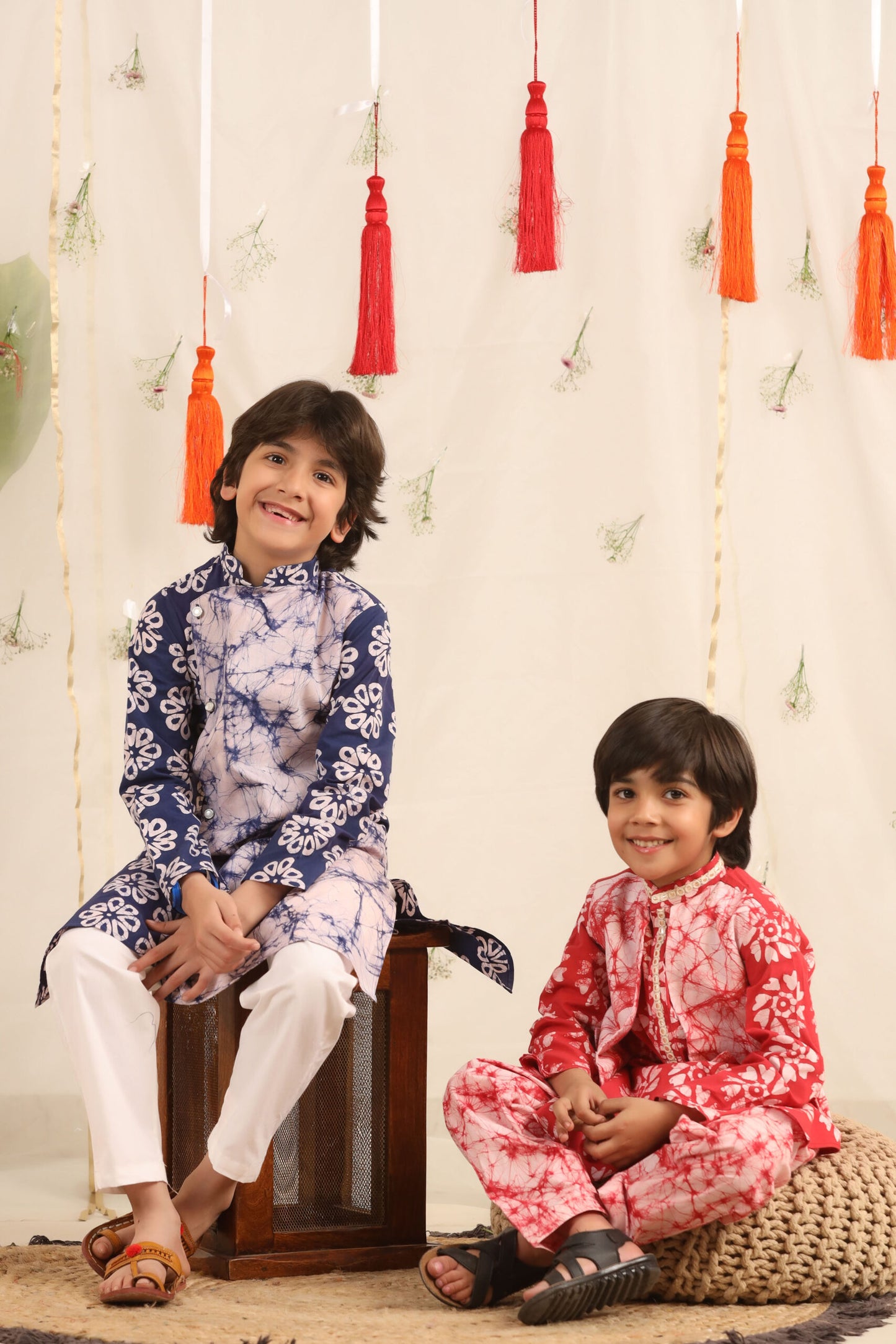 Boy Batik Print Kurta and Salwar Set - Red