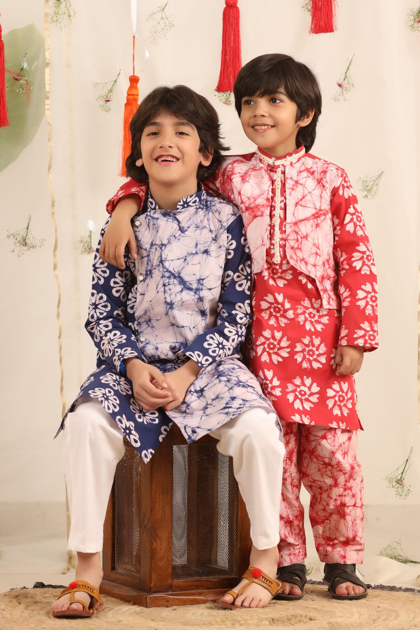 Boy Batik Print Kurta and Salwar Set - Red