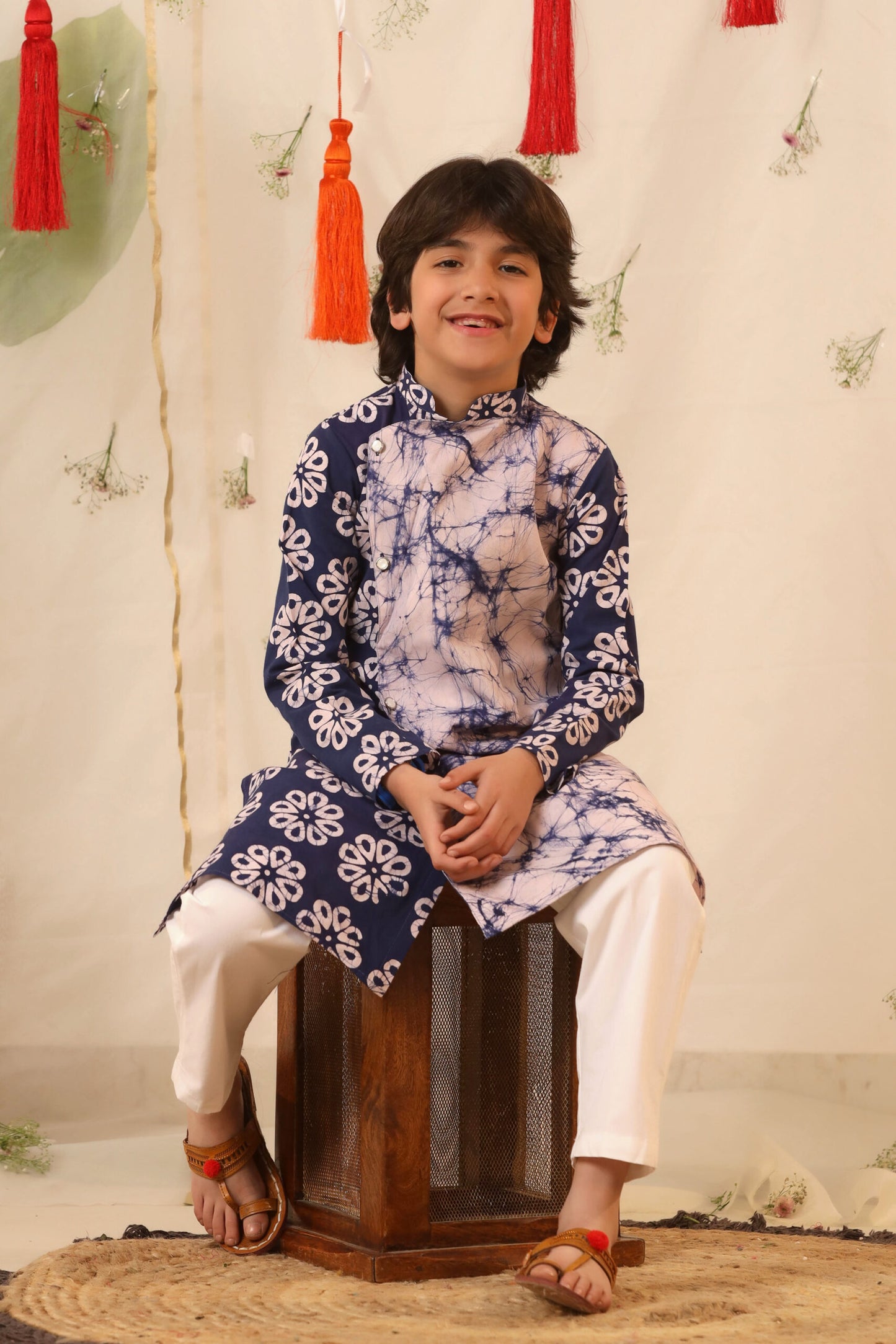 Boy Batik print Kurta Set - Blue