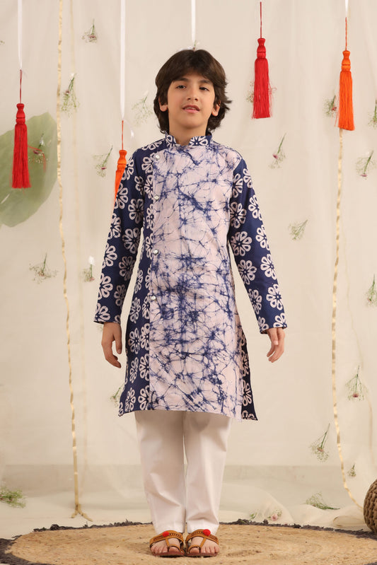 Boy Batik print Kurta Set - Blue