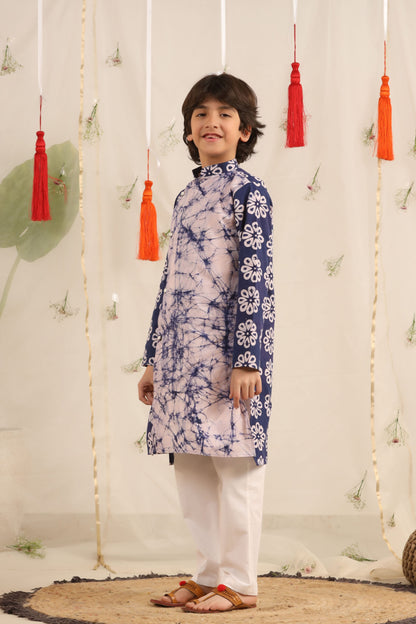 Boy Batik print Kurta Set - Blue