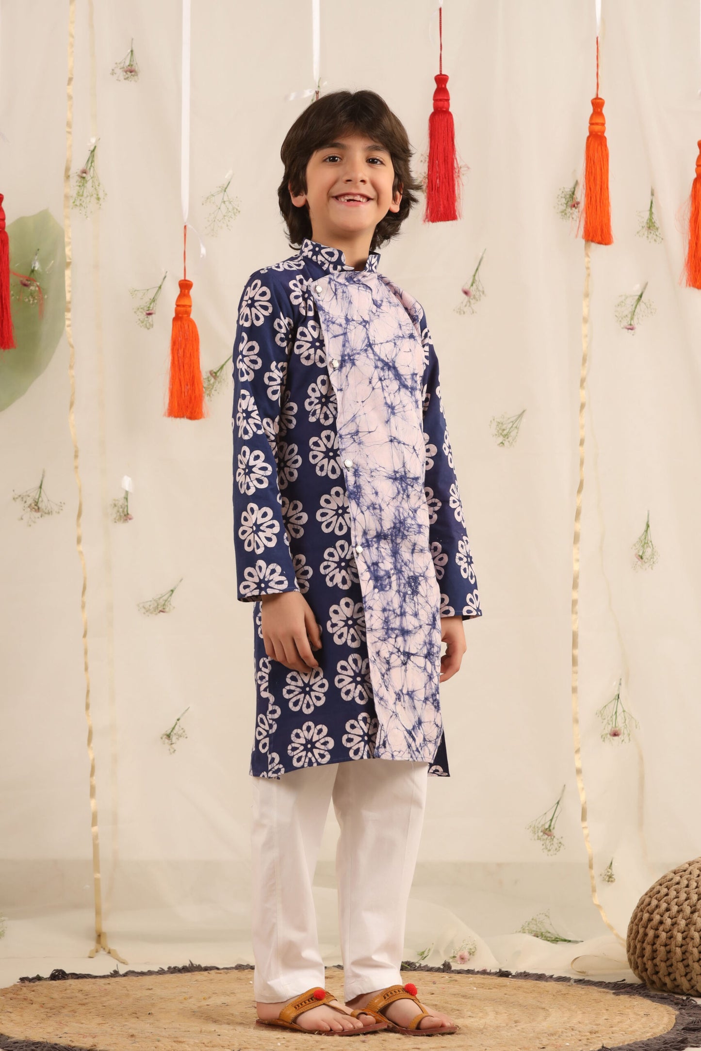 Boy Batik print Kurta Set - Blue