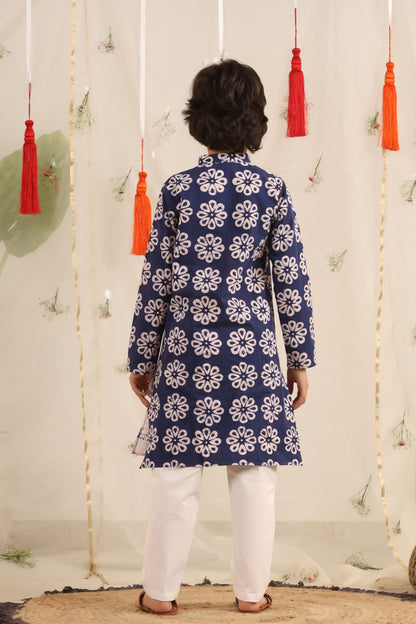 Boy Batik print Kurta Set - Blue