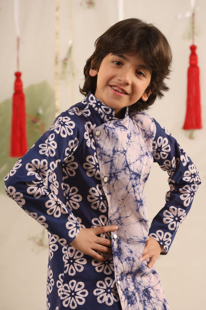 Boy Batik print Kurta Set - Blue