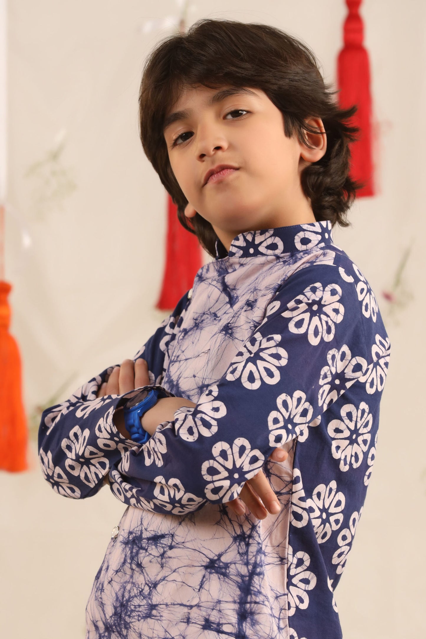 Boy Batik print Kurta Set - Blue