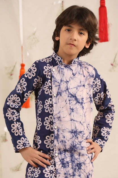 Boy Batik print Kurta Set - Blue