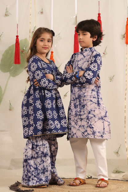 Boy Batik print Kurta Set - Blue