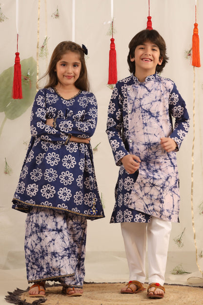 Boy Batik print Kurta Set - Blue