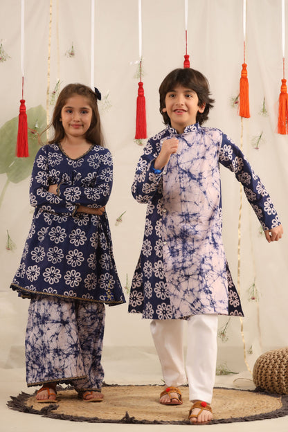 Boy Batik print Kurta Set - Blue