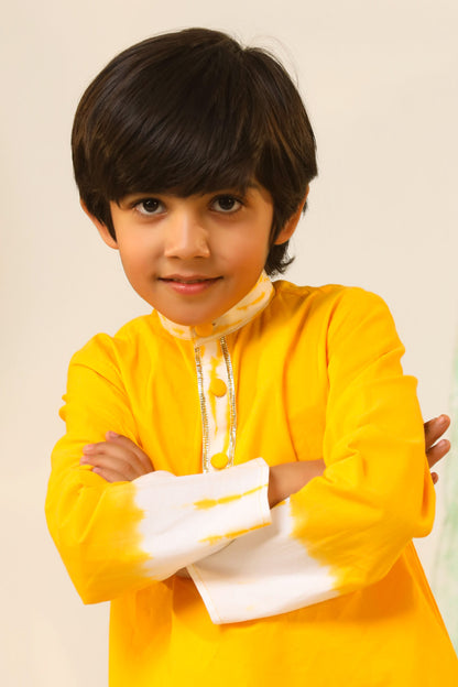 Boy Shibori Print Dhoti Kurta Set-Yellow