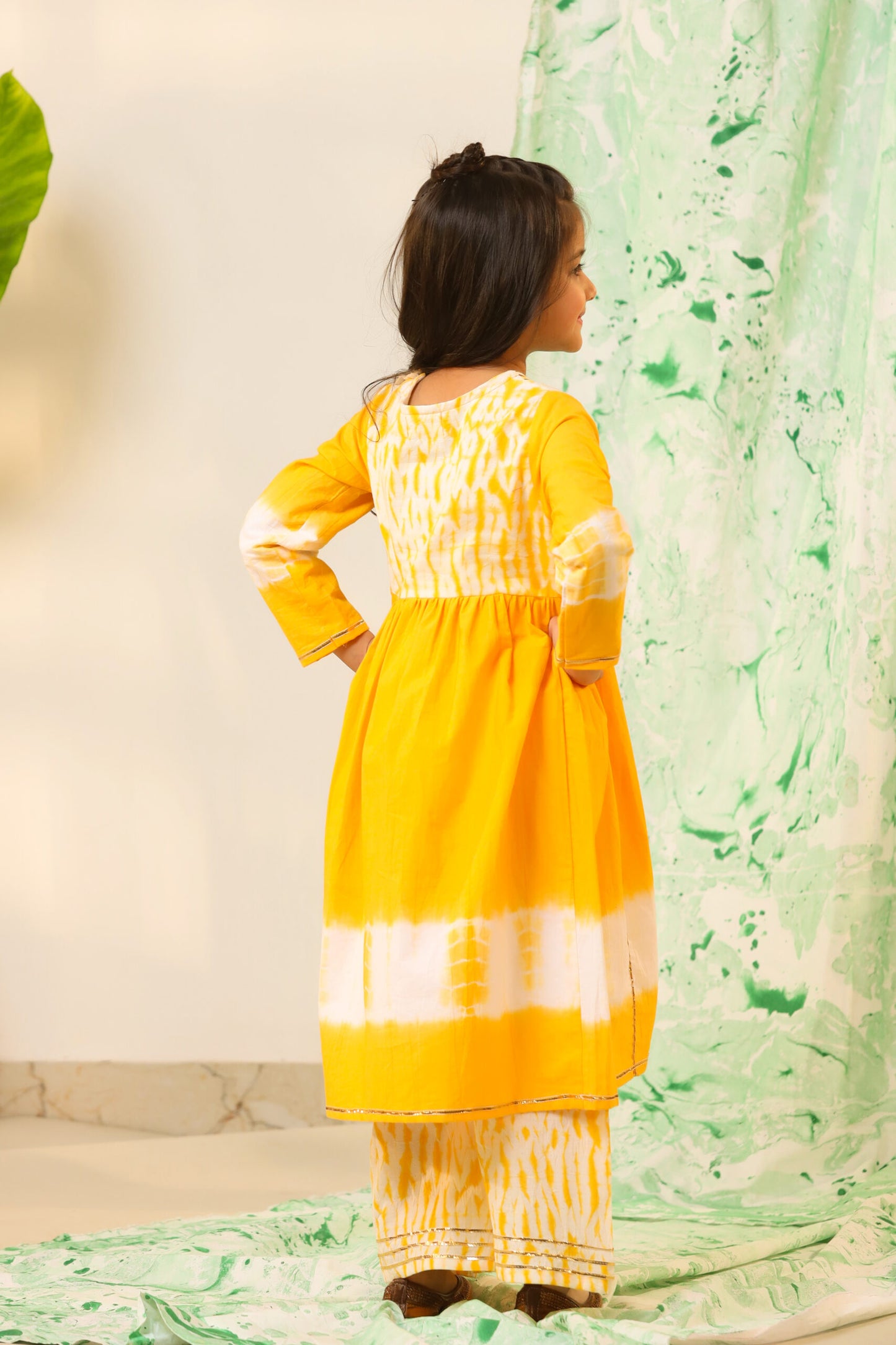 Girls Aline Kurta Sharara Set-Yellow