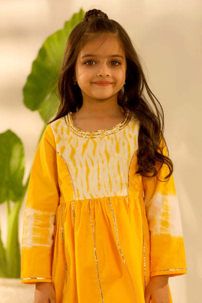 Girls Aline Kurta Sharara Set-Yellow