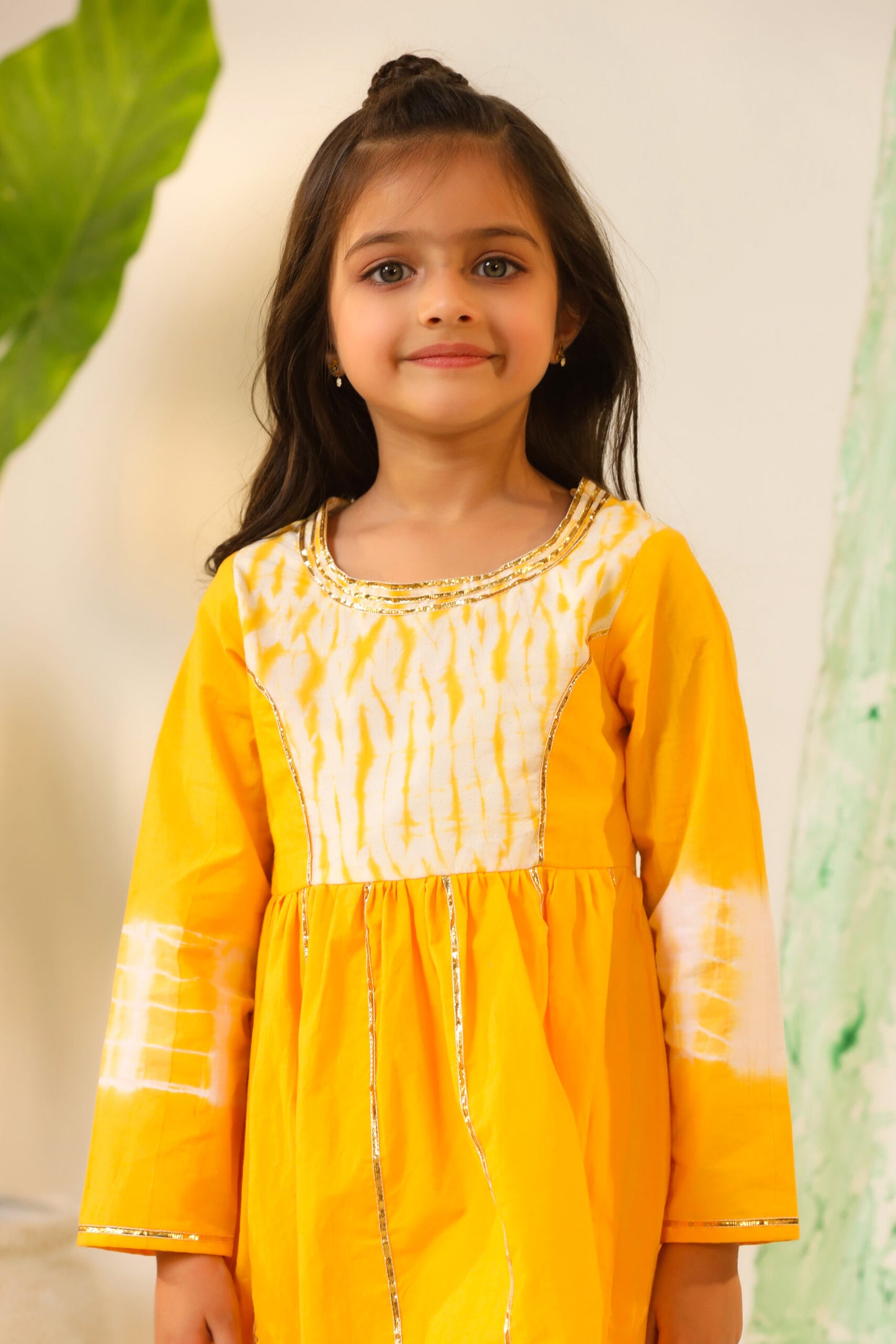 Girls Aline Kurta Sharara Set-Yellow