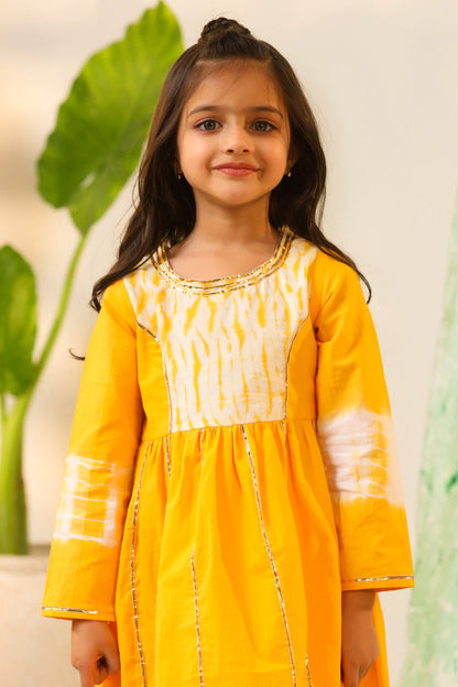 Girls Aline Kurta Sharara Set-Yellow