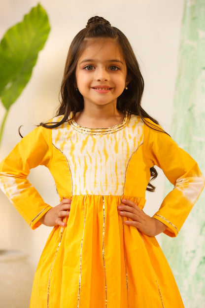 Girls Aline Kurta Sharara Set-Yellow