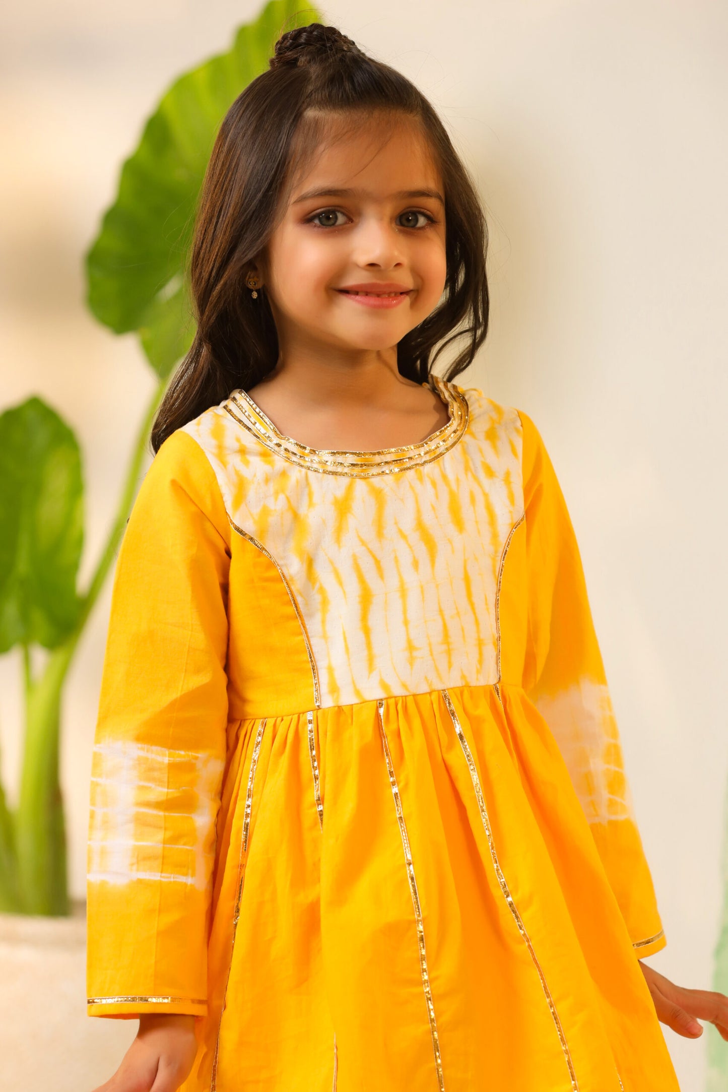 Girls Aline Kurta Sharara Set-Yellow