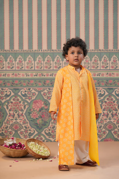 Boy Bandhani print kurta Set - Yellow