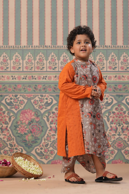 Boy Kurta Dhoti Set - Rust